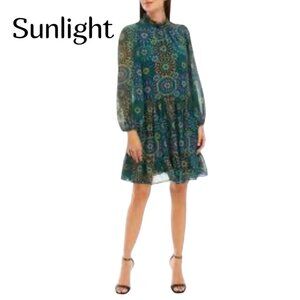 Julian Taylor Womens 14 Long Slee-Mock Neck Medallion Print Chiffon A Line Dress